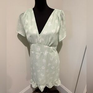 Abercrombie & Fitch Floral Flutter Sleeve Midi Dress M Light Green Cottage